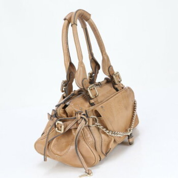 Chloe Paddington Chain Leather Shoulder Bag Beige Padlock - Picture 3 of 11